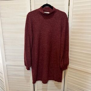 NWT Lush Burgundy Long Sleeve Dress. Mock Turtleneck. Midi-Knee Length. Size M.